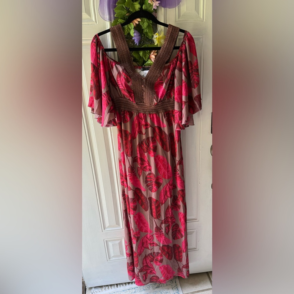 VENUS Goddess Gown Lady Medieval Cold Shoulder Maxi Dress Pink Taupe sz 2 Small